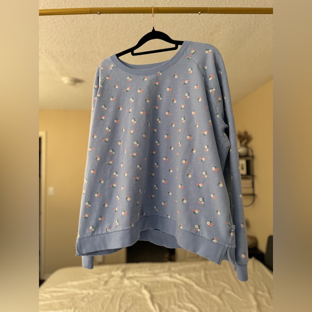 Danefæ Organic Cotton Sweatshirt – Size XXL – Stone Blue with Floral Print